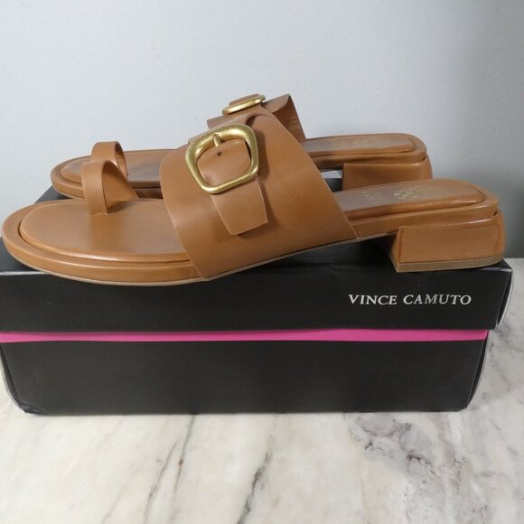 NiB Vince Camuto Women's Ranista Buckle Band Sandal 11 Caramello Leather - Picture 5 of 11